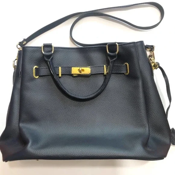 Sophisticated Navy Leather Tote Bag - Picture 1 of 15